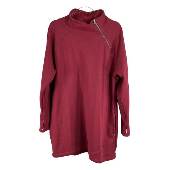 Athleta Cozy Karma Asymmetrical Zip Fleece Lined Sweatshirt Dress 1X Burgundy - Picture 6 of 16
